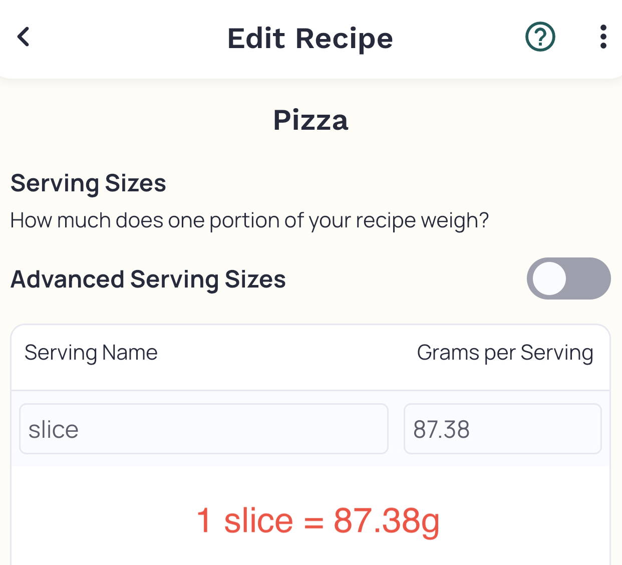 Set Cooked Recipe Weight – Cronometer