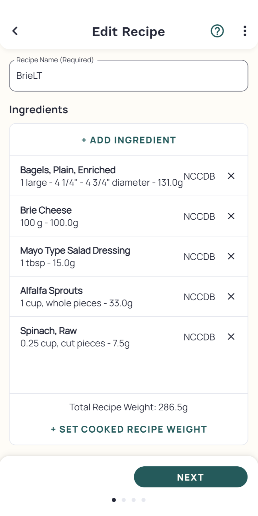 Set Cooked Recipe Weight – Cronometer