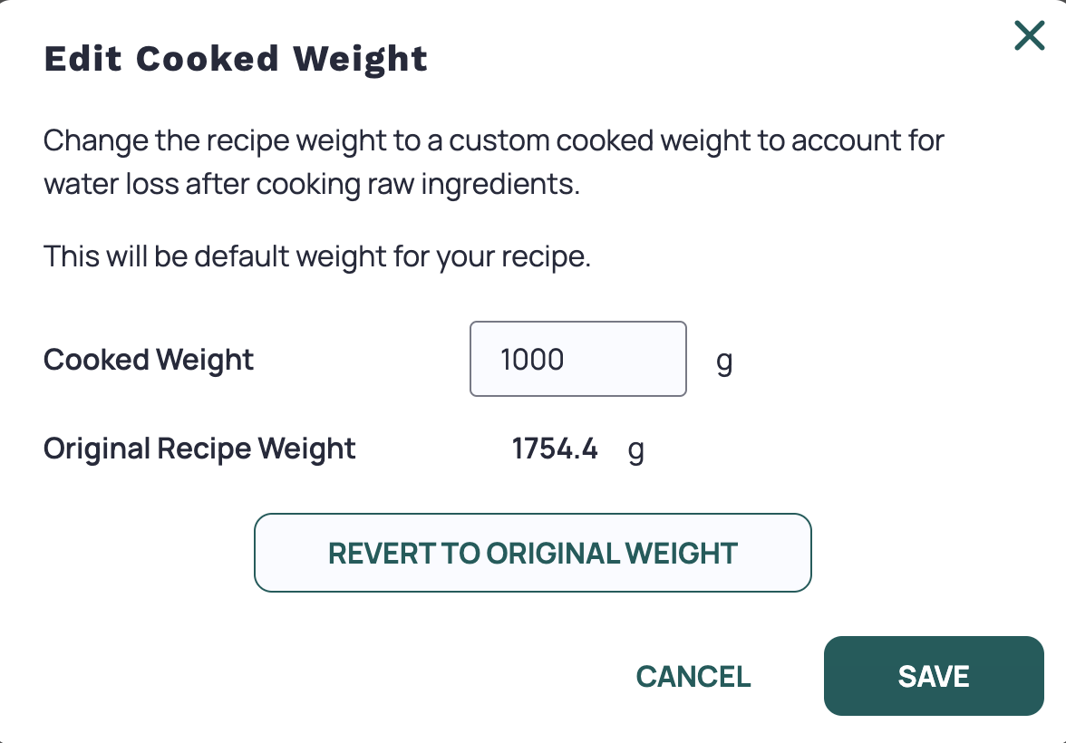  Cooking Weight