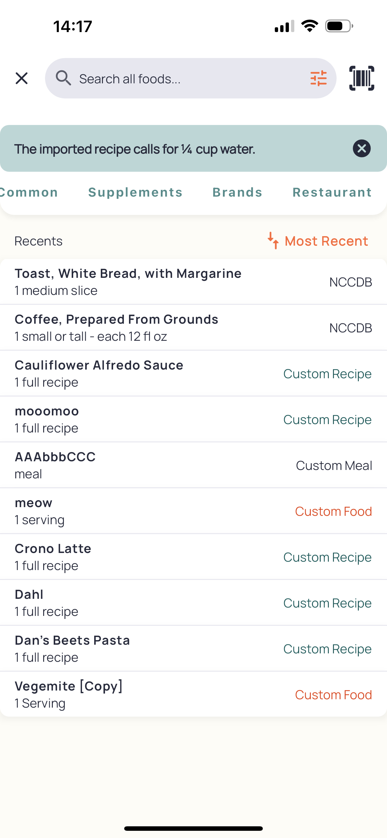 Set Cooked Recipe Weight – Cronometer