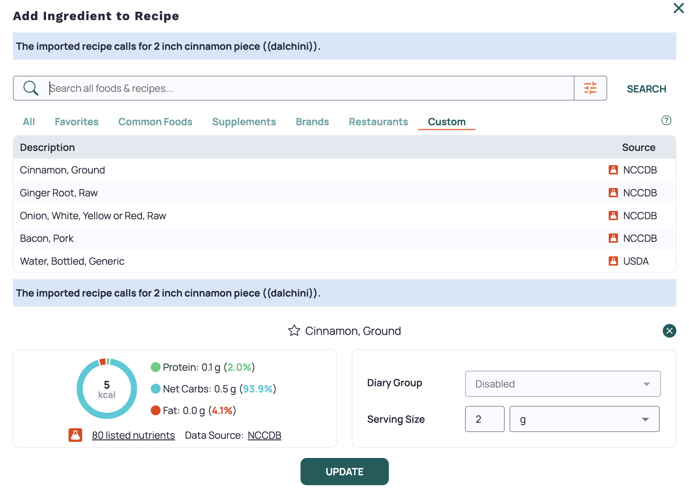 Set Cooked Recipe Weight – Cronometer