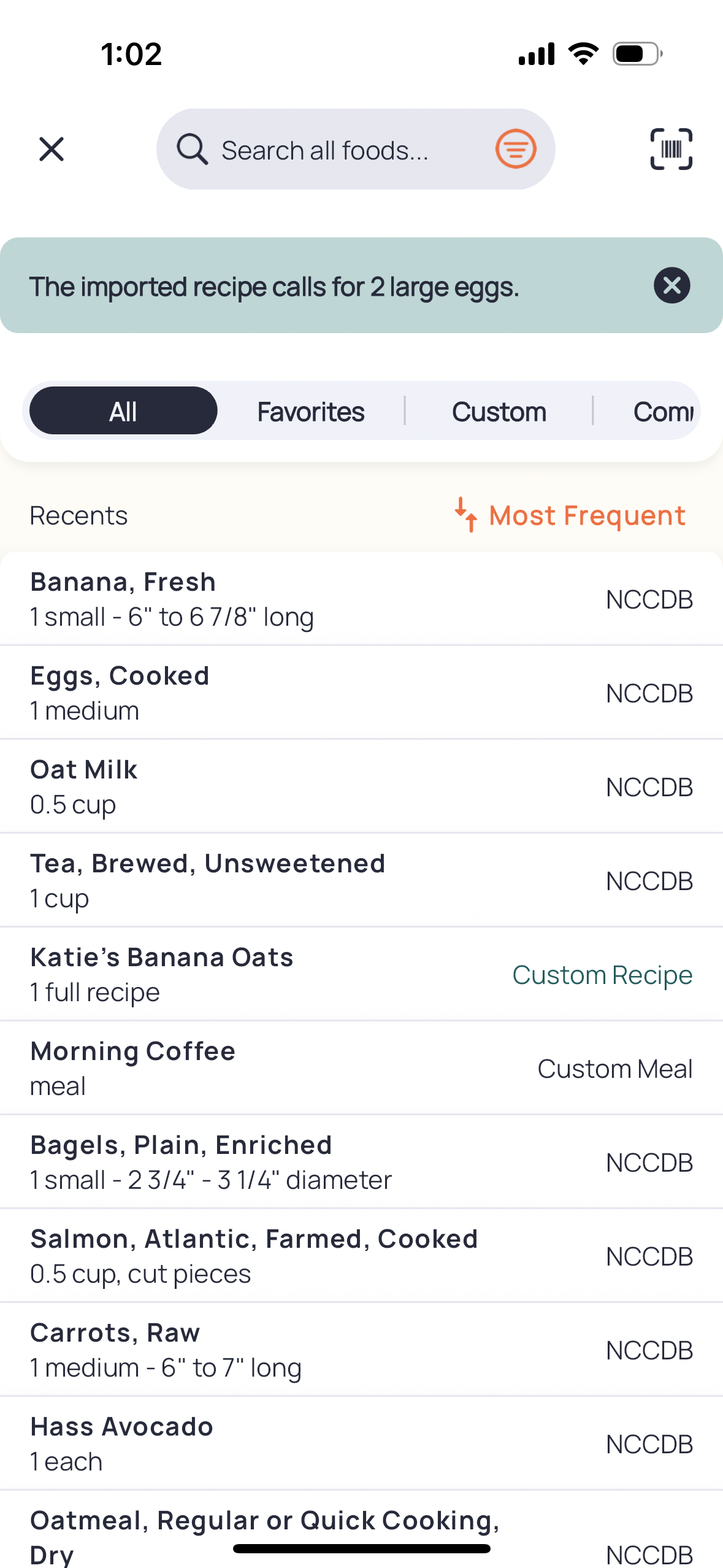 Mobile recipe importer cronometer