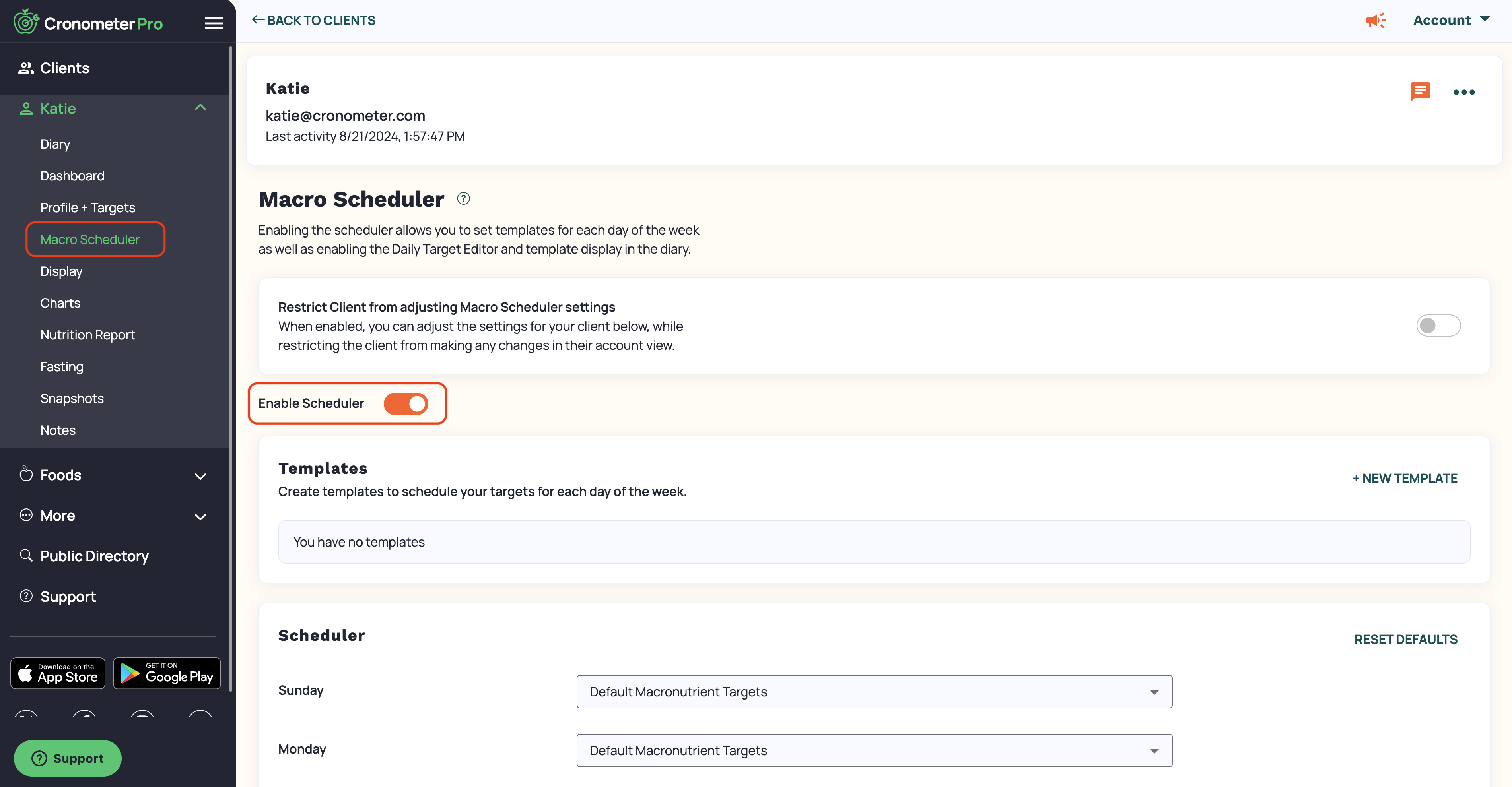 Pro - Client Macro Scheduler – Cronometer