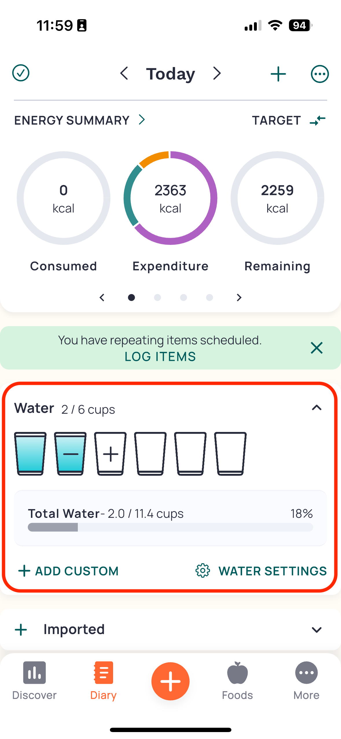 Mobile - Water Tracking – Cronometer